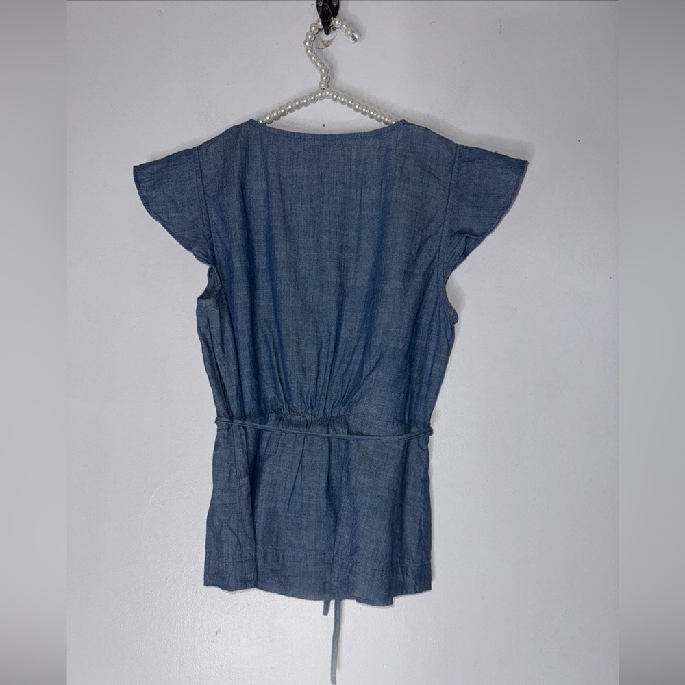 J. Crew Denim-Effect Wrap Tie Blouse in Blue - Picture 2 of 4